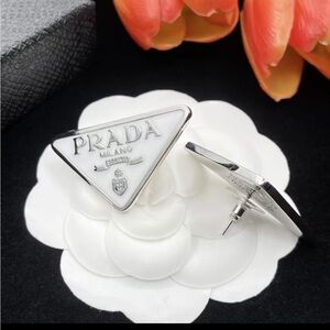 Prada Milano Silver and White Triangle Earrings